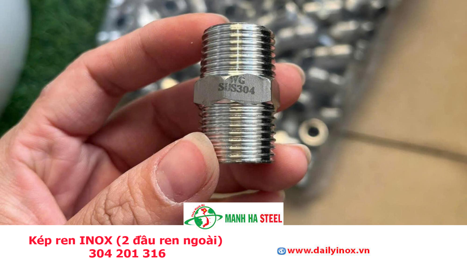 Kép ren INOX (2 đầu ren ngoài) 304 201 316