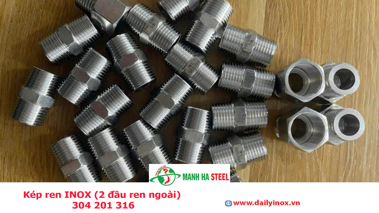 Kép ren INOX (2 đầu ren ngoài) 304 201 316