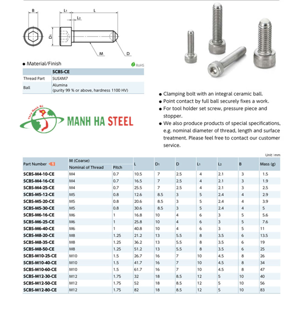 Bulông lục giác chìm trụ inox 304