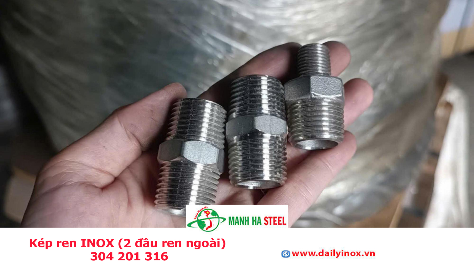 Kép ren INOX (2 đầu ren ngoài) 304 201 316
