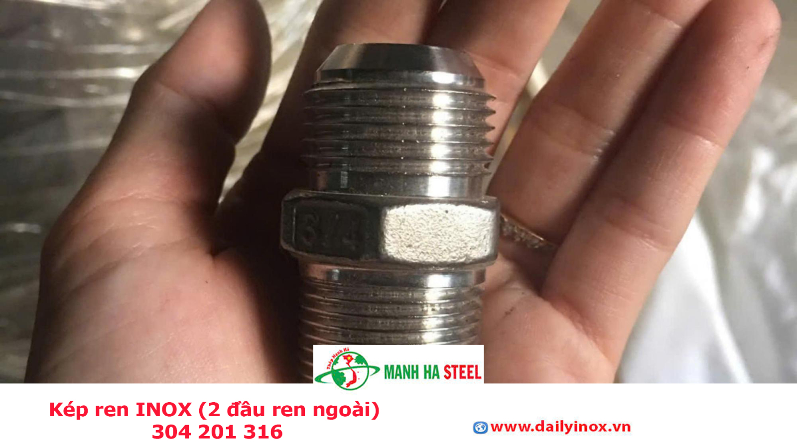 Kép ren INOX (2 đầu ren ngoài) 304 201 316