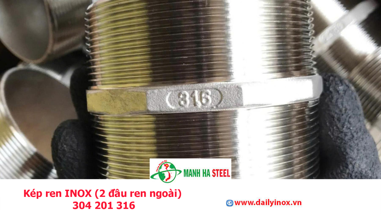 Kép ren INOX (2 đầu ren ngoài) 304 201 316