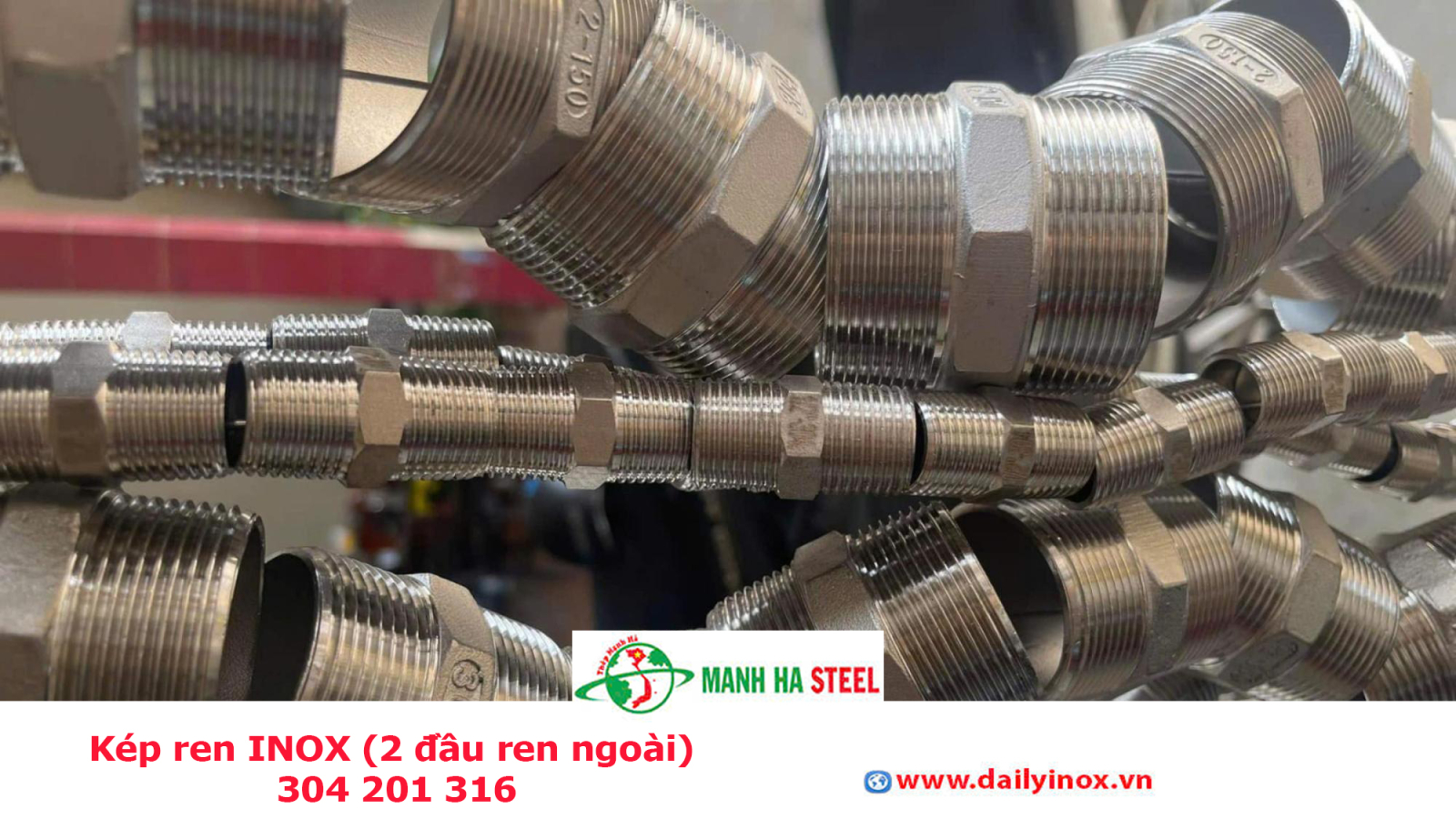 Kép ren INOX (2 đầu ren ngoài) 304 201 316
