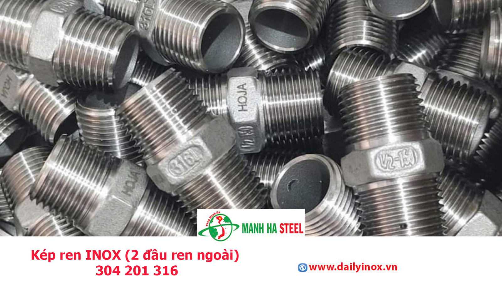 Kép ren INOX (2 đầu ren ngoài) 304 201 316