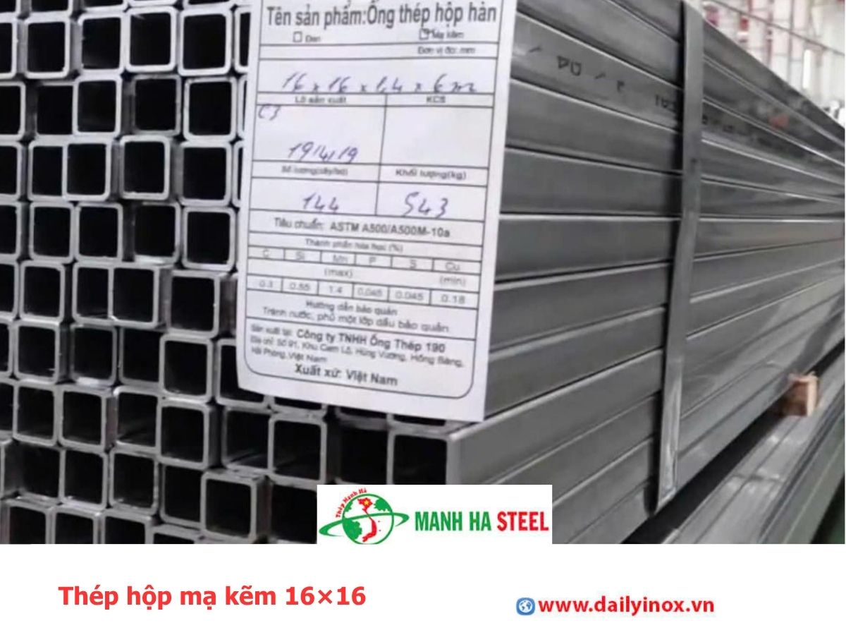 Thép hộp mạ kẽm 16×16