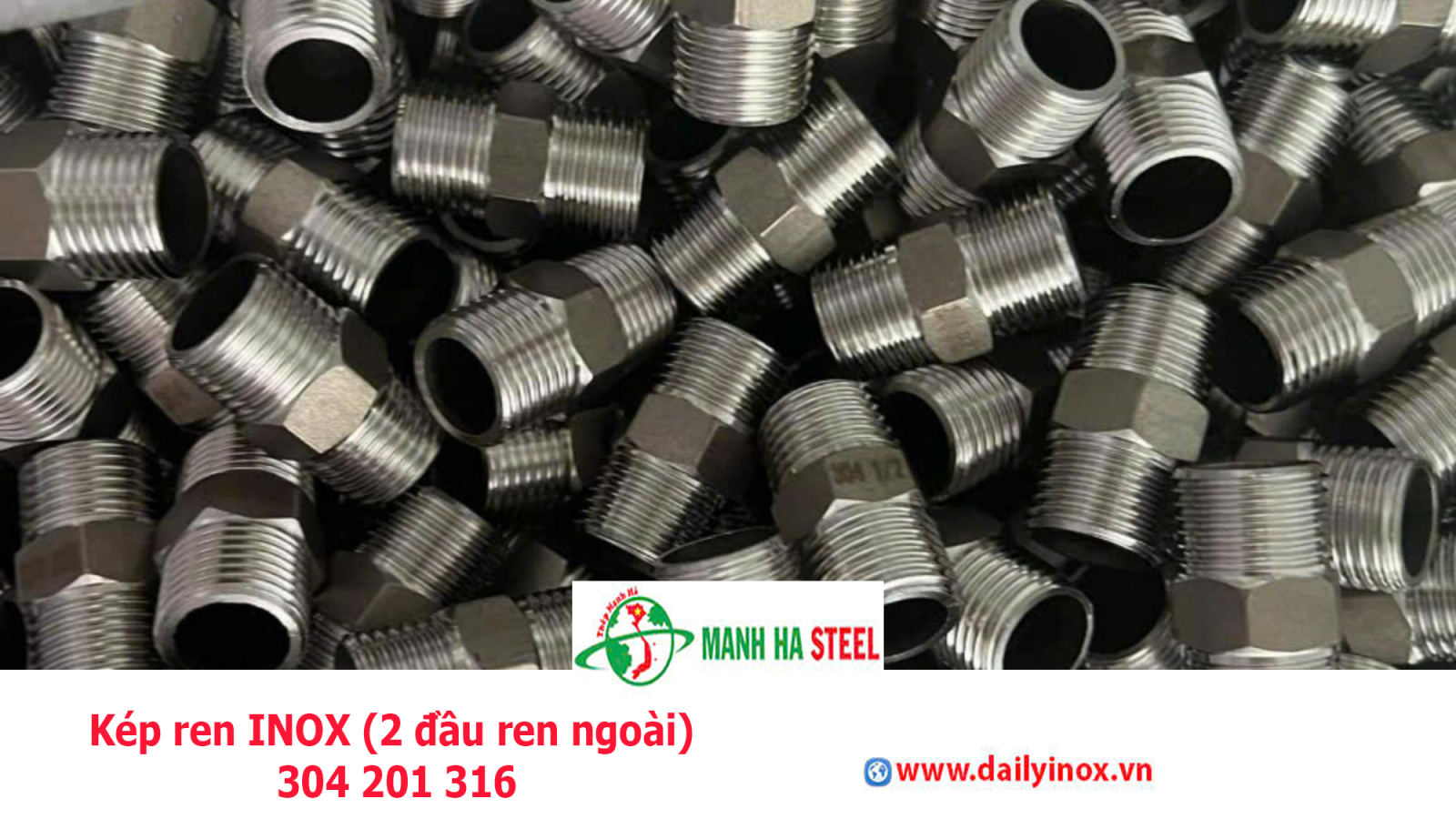 Kép ren INOX (2 đầu ren ngoài) 304 201 316