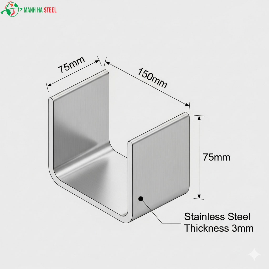 U inox dập chấn 75x150x75mm